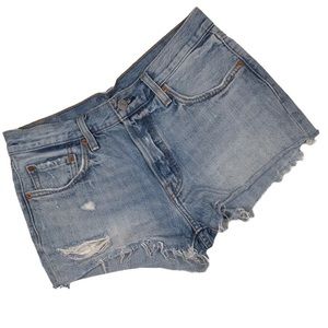 LEVIS 501 Cut Off Distressed Denim Shorts Button Fly Size 28